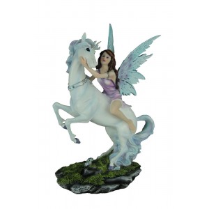 Purple Fairy On Rearing White Unicorn Statue   362414427747